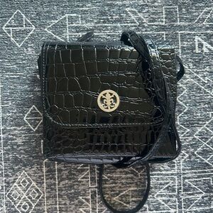 Y2K Black Croc Embossed Women’s Crossbody Bag Multiple Compartments and Mirror